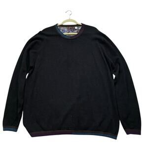 Robert Graham Color Block Black Wool Sweater Size 2XL Shirt